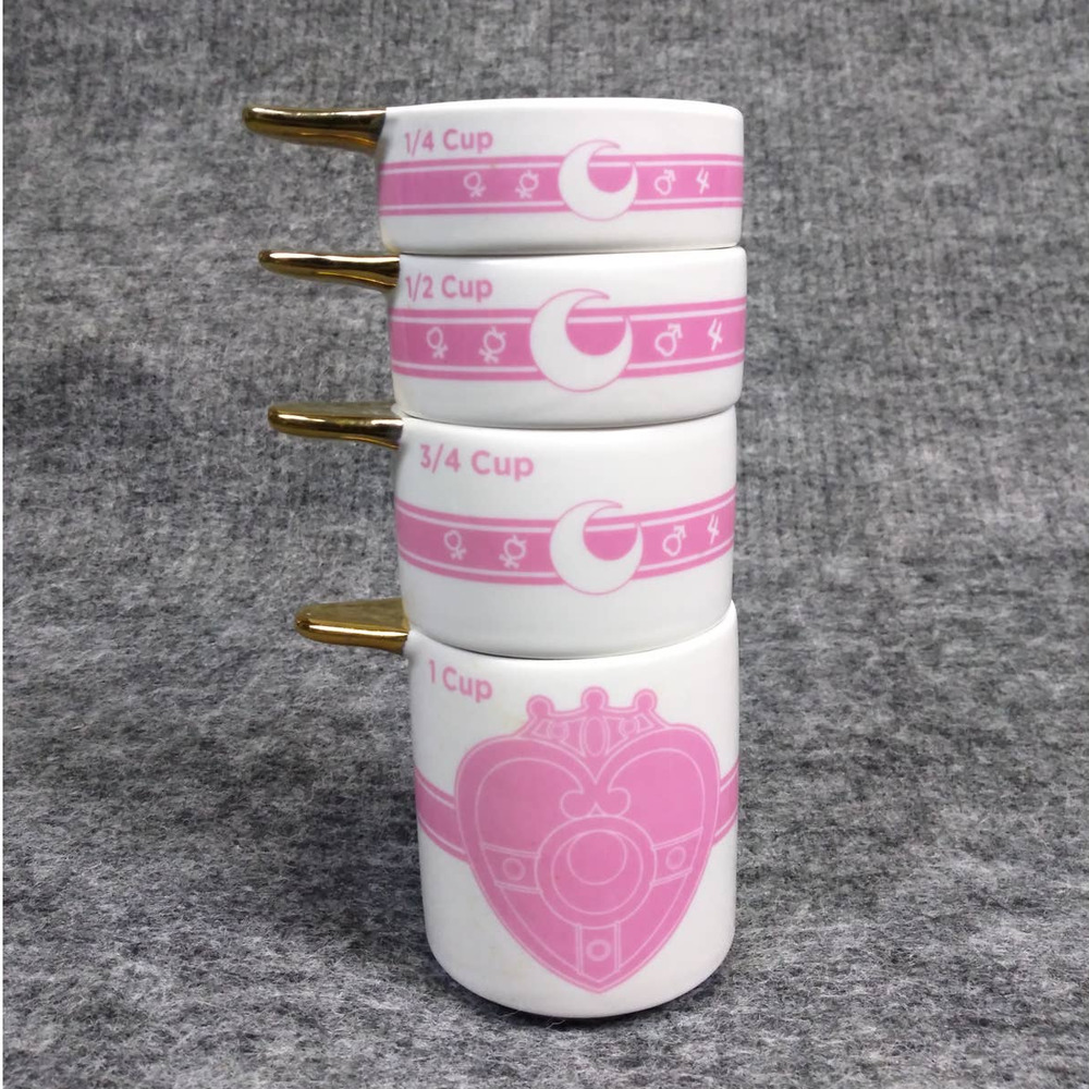 RARE Sailor Moon Ceramic Measuring Cups Stackable Pink Gold Toei Box Lunch